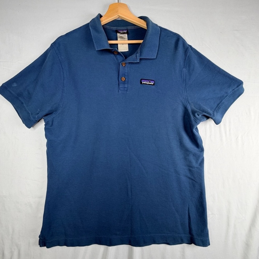 Patagonia Mens Organic Cotton Pique Short Sleeve Polo Shirt Blue Medium 1751